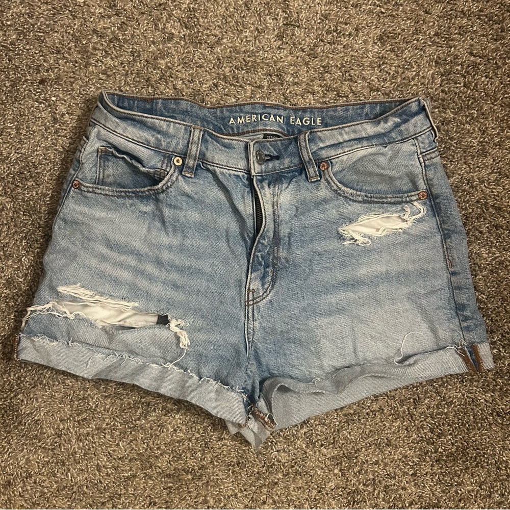 American Eagle Outfitters Light Blue Distressed Jean Shorts